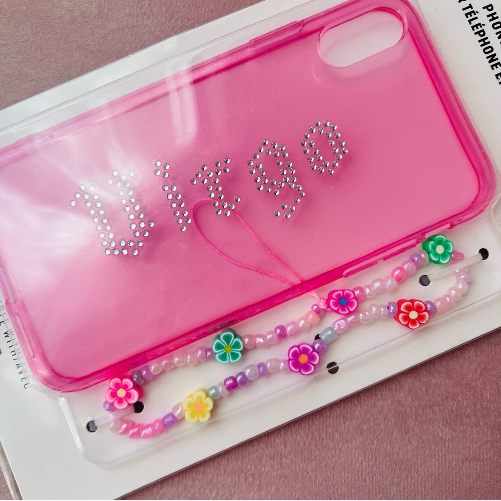 BNIB/NWT PINK “VIRGO” iPhone XR Case & Beaded Phone Charm/Bracelet Chain